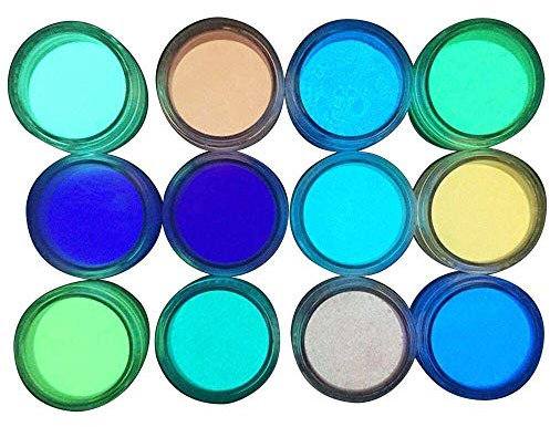 Luminous Nail Powder, Nail Art Glitter Dust Glow In The Dark Fluorescent DIY Holographic Laser Powder Nail Glitter Neon Mirror Powder 3D Chrome Pigment Manicure UV Gel Nail Decoration 12 Colour
