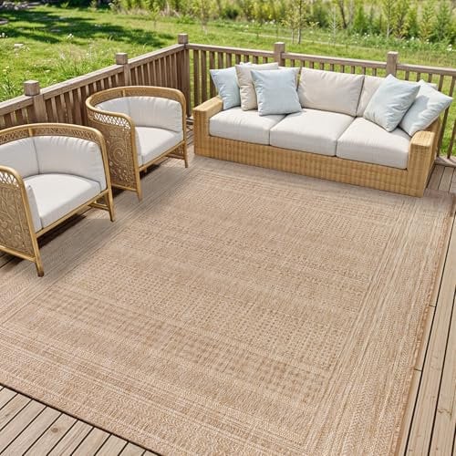 Livabliss Beji Outdoor Teppich wetterfest - In und Outdoor Teppich für Balkon 200x275 cm, Terrasse, Garten, Küche - Teppiche Boho Style für draußen - Beige