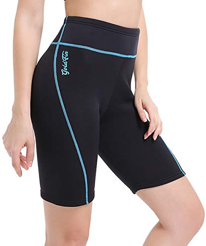 GoldFin Women's Wetsuit Shorts Pants, 2mm Neoprene Shorts Keep Warm for Swimming Water Aerobics Surfing SS013 (Black/Blue, L)
