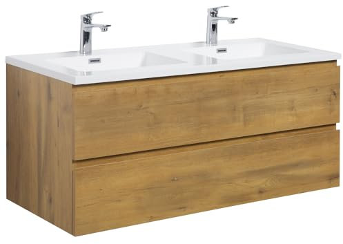 Badezimmer Badmöbel Set Angela 120cm - Eiche - Unterschrank Schrank Waschbecken Waschtisch