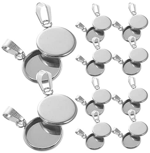 Milisten 20Pcs Anhänger Tabletts Kit Runde Lünette Rohlinge Tabletts Anhänger Cabochon Einstellungen für DIY Handwerk Foto Schmuck Machen Silber