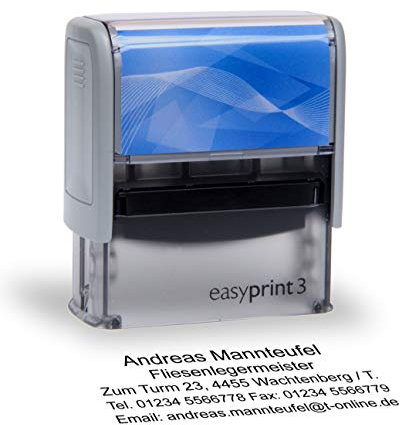 Adressstempel easyprint 3 - mit Wunschtext personalisierbarer, selbstfärbender Namensstempel, Adressstempel oder Firmenstempel - 5 Zeilen - 58x22mm Grau