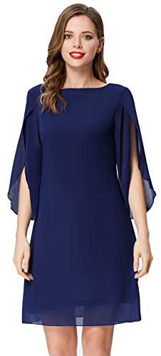 GRACE KARIN CL11125 - Vestido de verano de gasa para mujer, de manga corta, holgado, elegante, de noche, vestido de cóctel, azul marino, XL