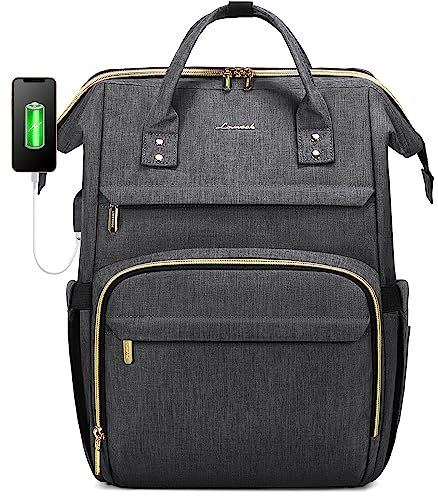 LOVEVOOK Laptop Backpack Women, fits 17inch Large Backpacks Womens Waterproof Casual Daypack with USB Charging Port for School Work Travel Business College, Dark Grey