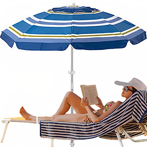 Retoo Sonnenschirm Ø 170 cm & 170 cm Höhe mit Sonnenschutz, Strandschirm, Gartenschirm, Marktschirm, Terrassenschirm, Polyester Bespannung, Strandsonnenschirm, Sonnenschutzschirm, Balkonschirm, Blau