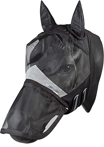 Pfiff 102947 Fly Protection Fliegenmaske mit UV-Schutz, Nasenschutz Schwarz, Pony