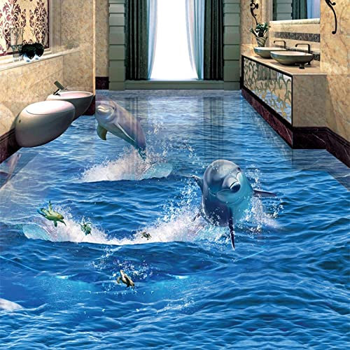 PVC, selbstklebend, wasserdicht, kreativ, springender Delphin, Fototapete, 3D-Bodenbild, Wohnzimmer, Badezimmer, rutschfeste Aufkleber, 200 x 140 cm