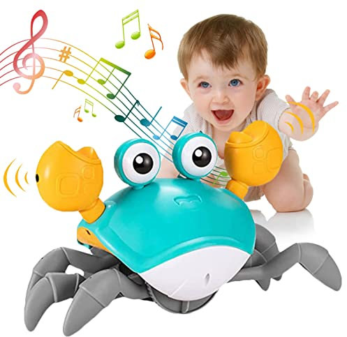 Crawling Crab Baby Toy,Sensory Toys for 1 2 3 4+ Years Old Boys Girls with LED Light and Music,Birthday Gifts for Kids Age 1-7 Year Old ,Electronics Pet Toys Toys with Automatically Avoid Obstacles