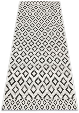 rugsx Teppich SISAL Flat Indoor Outdoor - Wetterfest & Pflegeleicht - Modern & Robust - Für Wohnzimmer Balkon Terrasse - Rauten Muster - Creme/Schwarz 120x170 cm