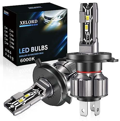 XELORD H4 LED Lampadine 6000K Bianca Fari Auto e Moto 12V,Sostituzione per Alogena Lampade e Xenon Luci,Confezione da 2