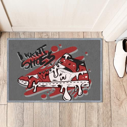 Waschbarer Schwamm-Teppich für Mädchen, Jungen, Schlafzimmer, Wohnzimmer, Retro-Basketballschuhe, Herren-Sneaker, Sport, Graffiti, rutschfester Teppich, superweich, extra dick, Badezimmer, Wohnheim,