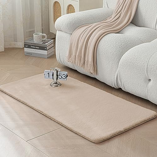 Evitany Teppich Weich Flauschiger Kunstfell Waschbar Teppiche Hochflor Rabbit Teppich für (60 x 120 cm,Khaki)