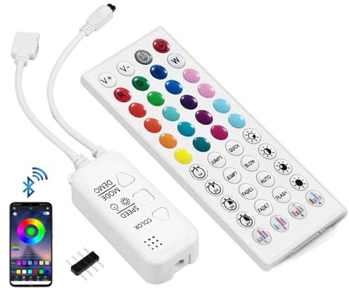 iNextStation Controller di Striscia LED RGB Bluetooth con Telecomando a 44-Tasti, Controllo APP e Sincronizzazione Musicale 5V-24V 4 Pin Controller di Striscia LED per Striscia LED RGB 5050/2835/3535