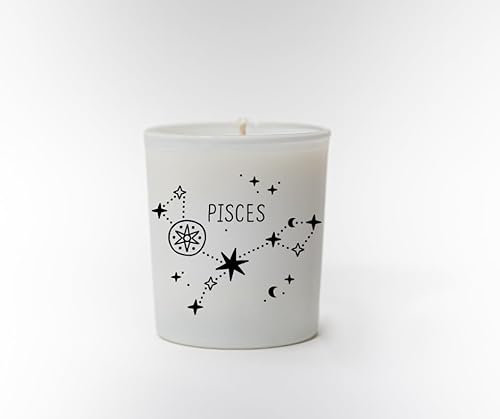 Original Soy Wax Zodiac Duftkerze Tierkreiszeichen: Fische - aus 100% veganem Sojawachs - Aromatherapie Weiße Kerzen - Sternzeichen Duftkerzen im Glas - Duft: Bratapfelkuchen