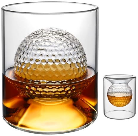 Verres à whisky, 160 ml/280 ml, Albefer, en verre borosilicate, double usage, cadeaux de golf pour hommes, verres à whisky en forme de balle de golf, parfaits pour la maison, le bar, les fêtes