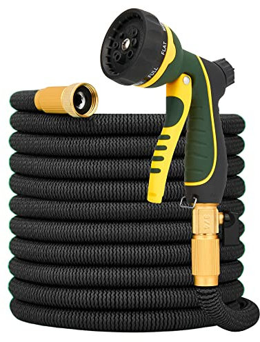 NGreen Erweiterbarer und flexibler Gartenschlauch – Latex-Innenschlauch und robustes Gewebe, knickfrei, leicht, einfache Lagerung, Wasserschlauch, auslaufsichere massive Messingbeschläge mit Düse