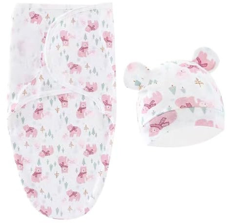 IUDWCG 2 Pcs Baby-Puckdecke und Puckmütze, verstellbare Neugeborene Puckdecke, Baby-Pucksack, 0–3 Monate, Baby-Puckdecke, weicher Baumwollschlafsack (Rosa)