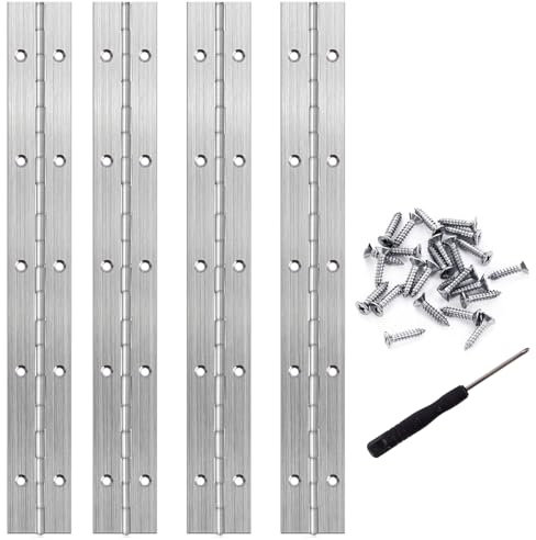Bisagra Piano Inox 25 cm Bisagra de Piano para Puertas, Gabinetes Bisagra con Agujeros 4 piezas, con Tornillo y destornillador