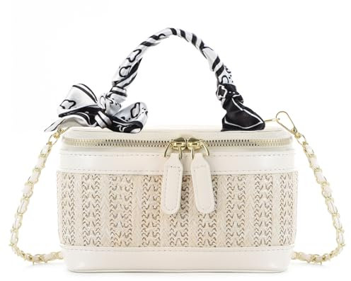 Ynport Crefreak Femmes Paille Sac À Bandoulière Petit Sac À Main Paille Élégant Poignée Supérieure Carré Sac À La Mode Seau Sac À Bandoulière, Blanc