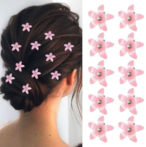 Molain 10 Stück Mini Blumen Haarspangen mit Strass, haarschmuck mädchen Diamant Haarspangen haarspange blume haarklammer blume für Foto, Alltag, Party, Hochzeit(Rosa)