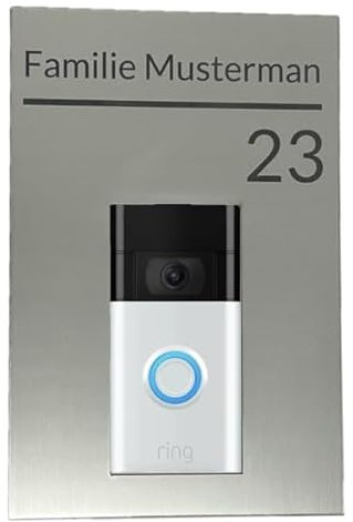 Namensschild, Türschild, Klingelschild passend/kompatibel mit Funkklingel Ring Video Doorbell Batterie, Battery,personalisiertes Türschild aus ABS (Kunststoff) mit Wunschgravur, DIY, 3DMB