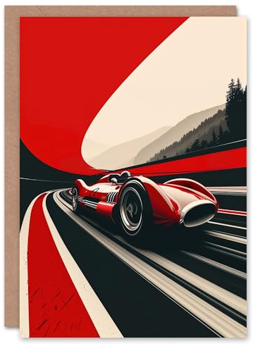 Artery8 Greeting Card Retro Futuristic Race Car Dynamic Sport Track For Him Man Birthday Card