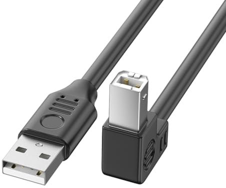 Cable de impresora USB 2.0 de 5 m tipo A macho a tipo B, cable de escáner de alta velocidad, 480 Mbps, codo de 90 grados para oficinas y uso doméstico