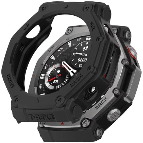 FTRONGRT Hülle Kompatibel mit Amazfit T-Rex 3, Weiches TPU, Kratzfest, Betrachten Schutzhülle Kompatibel mit Amazfit T-Rex 3. Schwarz
