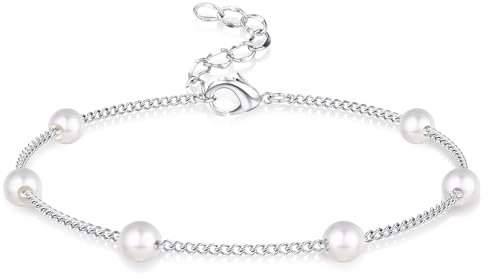 LOLIAS Perlenarmband Damen Armband Damen Silber Perlen Armband Herz Edelstahl Armbänder Damen Bracelet Women Perlenschmuck Schmuck Silber