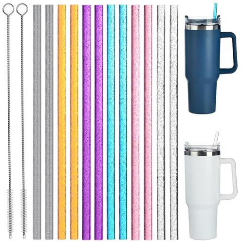 CATOR 12 PCS stanley cup accessoires, paille plastique, Stanley Adventure Lot de 12 pailles réutilisables extra longues de 31 cm avec 2 brosses de nettoyage