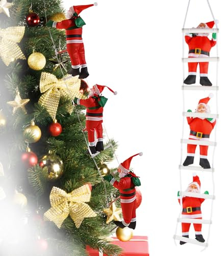 ACTOYS Weihnachtsmann-Dekoration, 76/100 cm, für den Außenbereich, Weihnachtsmann, zum Aufhängen, Weihnachtsmann für den Außenbereich, auf einer Leiter, für Häuser, Geschäfte, Restaurants (3)