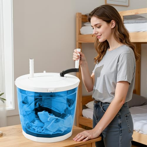 2-in-1 Hand-Crank Portable Washer, No Electricity Spin Dryer Combo with Suction Cup Base for Camping, Travel, 4.5lbs Capacity, Deep Cleaning of Underwear, Baby Clothes & Other Small Clothes Sky Blue