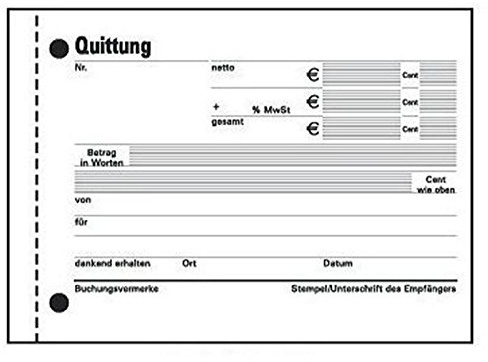 Exacompta 12612B Selbstdurchschreibeformulare (für Quittung, mit MwSt. inklusive, DIN A6, 10,5 x 14,8 cm, 2 x 50 Blatt) 2 Stück