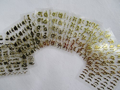 12x sheets (300+ individual transfers) of 3D Nail Art Tips Stickers False Nail Design Manicure Decals Gems Glitter Toe various designs - by Fat-catz-copy-catz (gold moustach nail art)