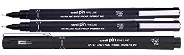 Uni Pin Fineliner ultrafein, 0,3mm, 3er-Pack, Schwarz