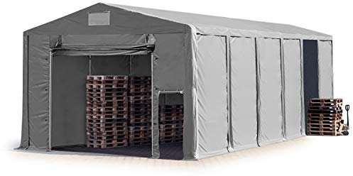 TOOLPORT Lagerzelt Industriezelt 8x12 m Zelthalle mit 4m Seitenhöhe PVC Plane 850 N grau wasserdicht Ganzjahreszelt mit Hochziehtor