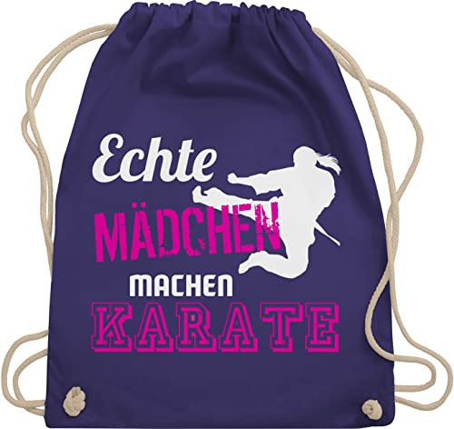 Turnbeutel Rucksack - Kampfsport - Echte Mädchen machen Karate - Unisize - Lila - geschenk kinderturnbeutel sport coole turnsack tasche kinder 25. geburtstag nur stoffrucksack beutel beuteltasche