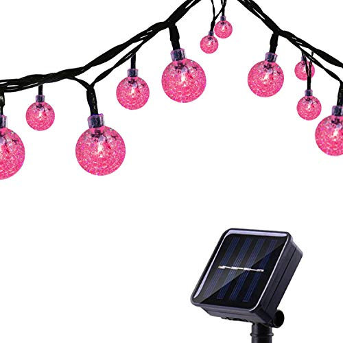 Tuokay, Solar Garden Lights, Outdoor Fairy Lights with Ball, Waterproof 6m 30 LED 8 Twinkling Modes, Decorative Lighting String Lights for Home Gazebo Patio Lawn Ornament (Pink)