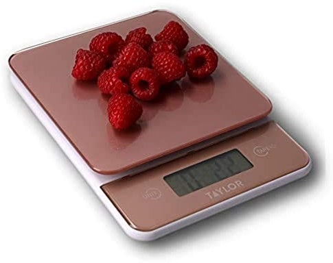 Taylor Balances de Cuisine Numériques en Verre, Balances de Pesée Compacte Élégantes avec Précision et Fonction Tare, Rose Or, Capacité de 5 kg