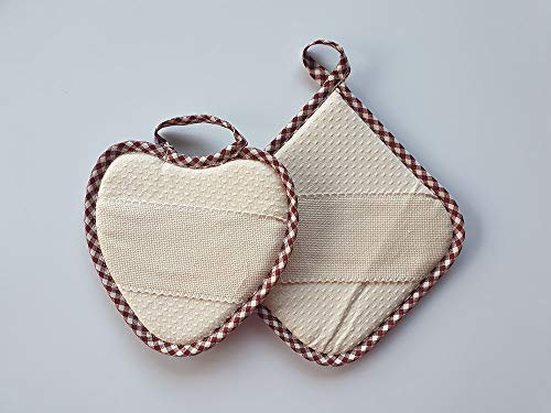 PRESINE da Cucina Set da 2 Pezzi Colore Bordeaux con Inserto in Tela Aida 100% Cotone Prodotto Italiano