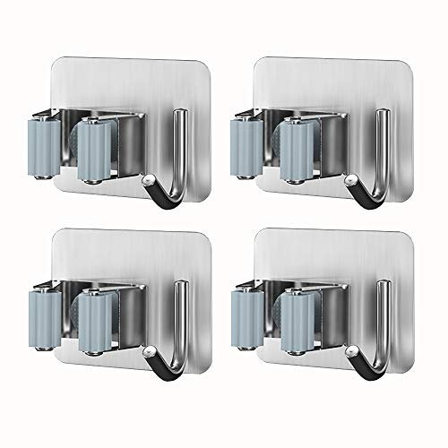 Colgador y Organizador de Escobas,Para Almacenamiento De Herramientas De Trapeador y Escoba,Autoadhesivo De Acero Inoxidable Sin Perforación,Para Jardín De Cocina Garaje Baño Oficina