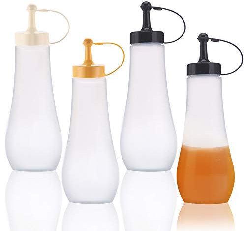 ZJW 4 Saucenflasche Squeeze Flasche Quetschflasche mit Kappe für Gewürze Ketchup Senf Essig Saucenöl für Home & Restaurant