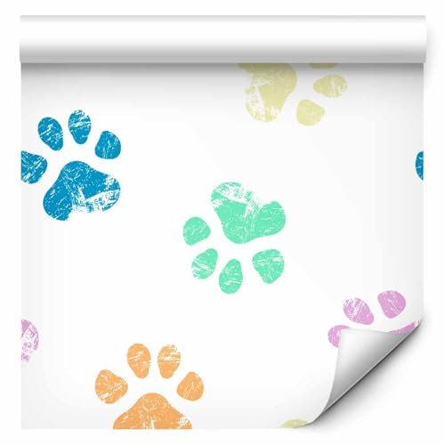 murando - Tapete selbstklebend 10m Wandtattoo dekorative Möbelfolie Dekorfolie Fotofolie Panel Wandaufkleber Wandposter Wandsticker - Kinderzimmer Tiere Pfoten bunt g-A-0291-j-a