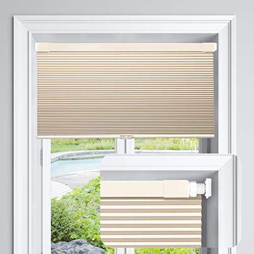 LazBlinds Lampenschirme ohne Werkzeug, ohne Bohren, Wabenplissee für Fenster, 86,4 x 162,6 cm (B x H), Cremefarben