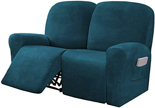 6-teilige Stretch Samt Recliner Schonbezüge Liegen Couchbezüge Für 2-Sitzer Couch Möbelbezüge Für Liegen Mit Seitentasche, Weiche, Dicke Form (Deep Teal)