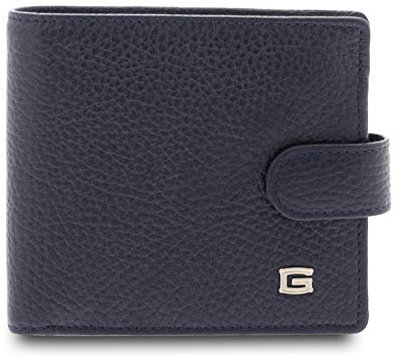 GIUDI ® - Geldbörse für Herren aus echtem Leder, Kalbsleder, Made in Italy, Kartenhalter, Knopfverschluss, blau, 10,00 x 11,02 x 2,00 cm