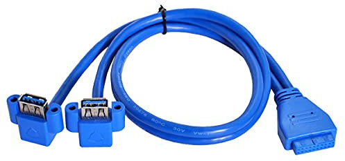 cablecc Cable USB 3.0 tipo A doble hembra a placa base de 20 pines y 19 pines con ranura para panel de 50 cm