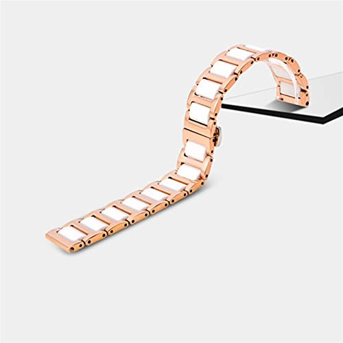 HNGM Uhrenarmband Keramisches Edelstahlband 20mm 22mm Armbandarmband (Band Color : Rose Gold White, Band Width : 18mm)