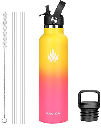 XACIOA Trinkflasche Edelstahl - 500ml, 750ml, 1L, Auslaufsicher Thermoskanne mit Strohhalm, BPA-Frei Auslaufsichere Isolierflasche,doppelwandig Thermosflasche für Sport,Fitness