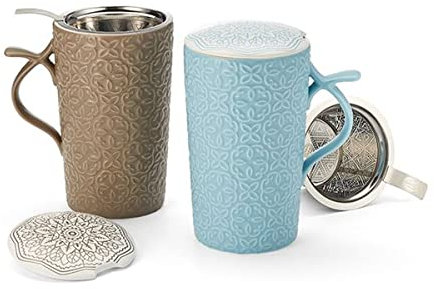 Cha Cult NEu teemando® Teamug Raja New Bone China-Kräuterteetasse 2-fach sortiert, mit Edelstahlsieb 0,4 l